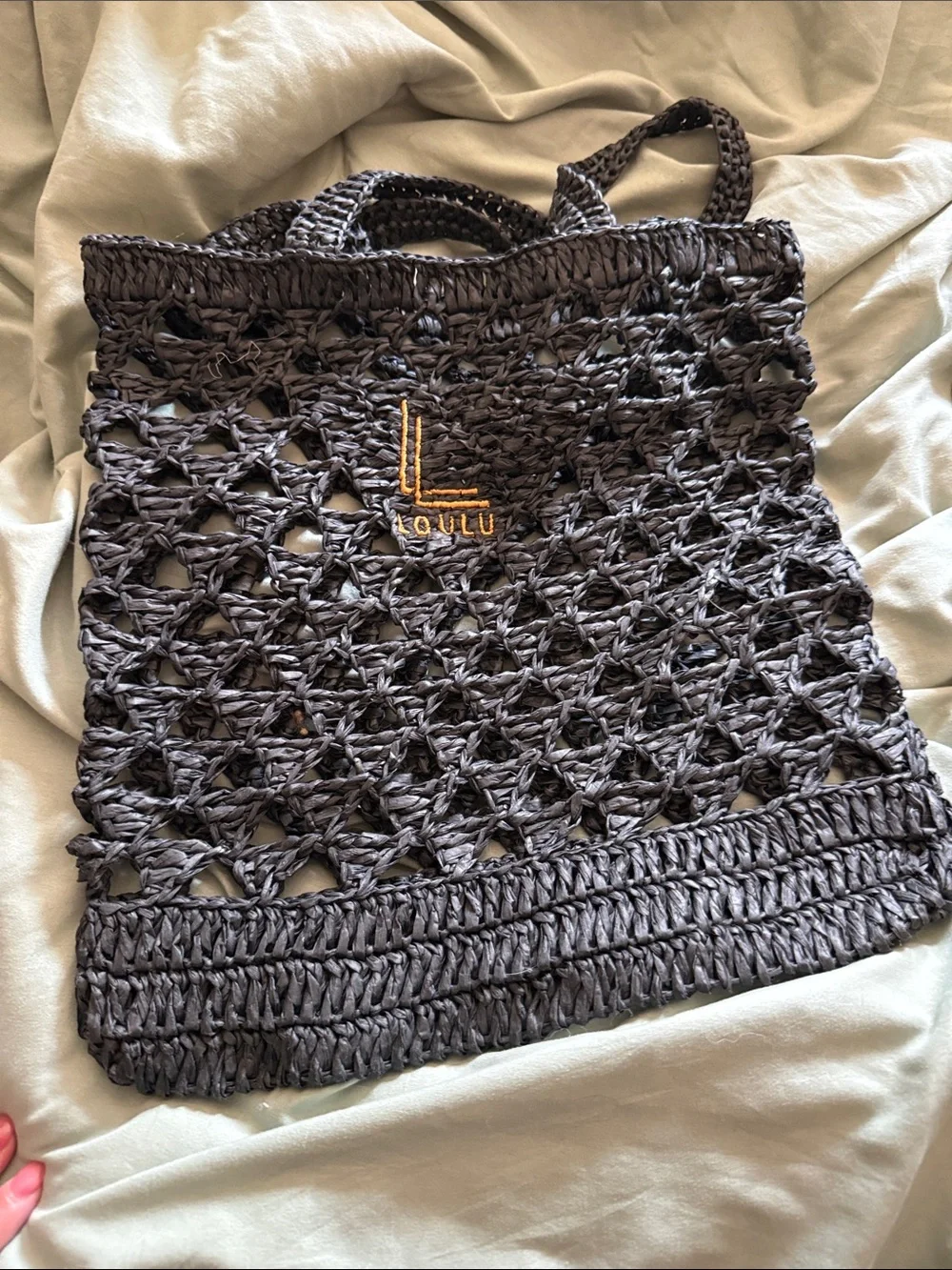 LouLu Black Crochet Open-Weave Tote